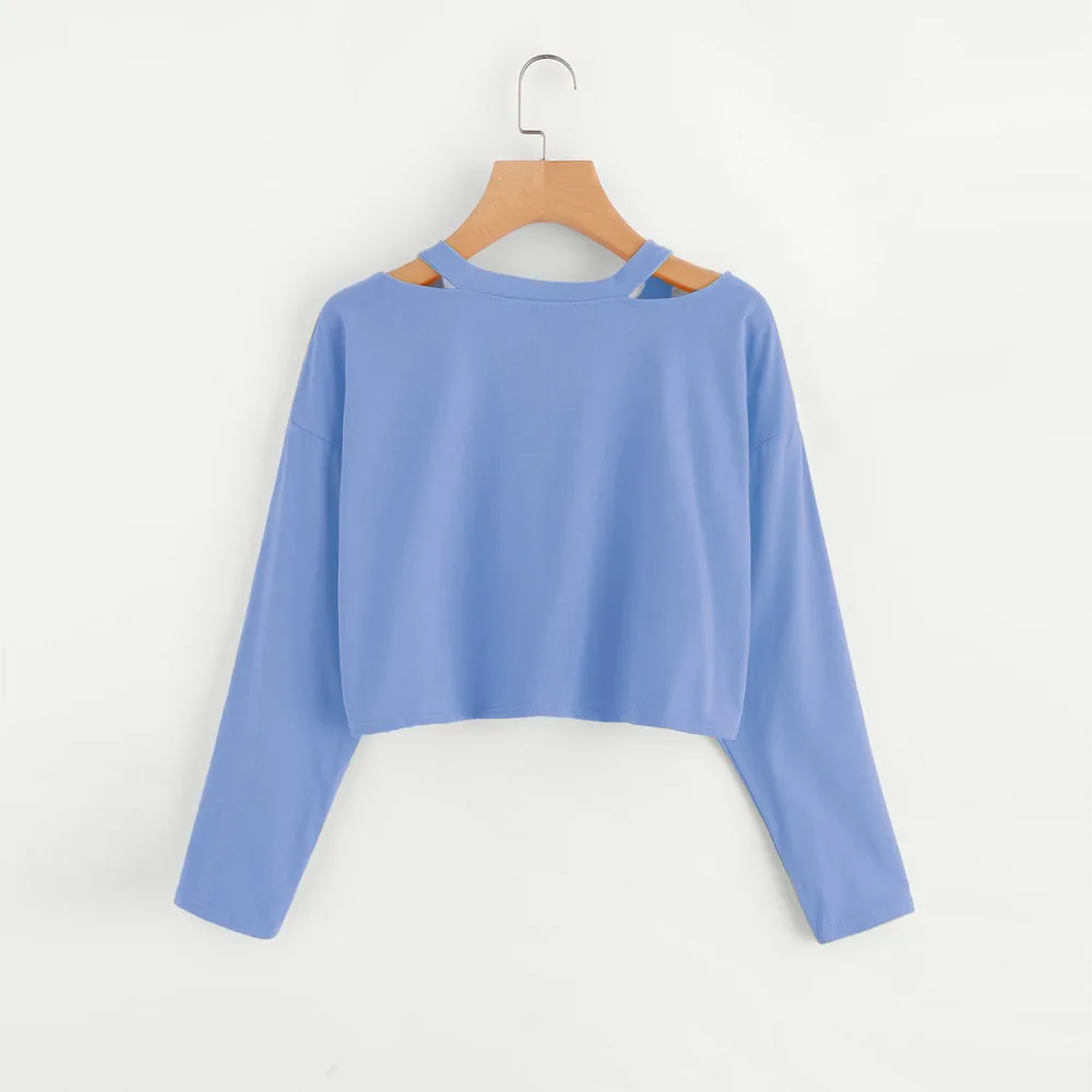 JAYCOSIN Fashion Women Rose Print Strapless Shoulder Hoodie Long Sleeves Unique Comfortable Chic Stylish Elegant Top Blouse
