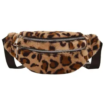 

Durable Soft Plush Women Shoulder Crossbody Bag Autumn Winter Casual Fashion Leopard Printing Zipper Phone Money Pouch Purse
