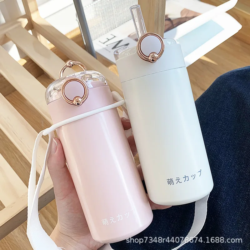 

Insulation cup female high-profile beauty with straws children's school special water bottle 2021 net red portable compact cup