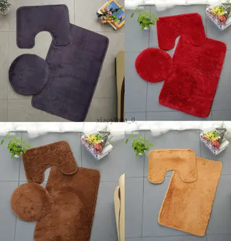 

Bath Rug Set Non Slip Bathroom Mat Plush Home Toilet Pad Washable 3 Pcs