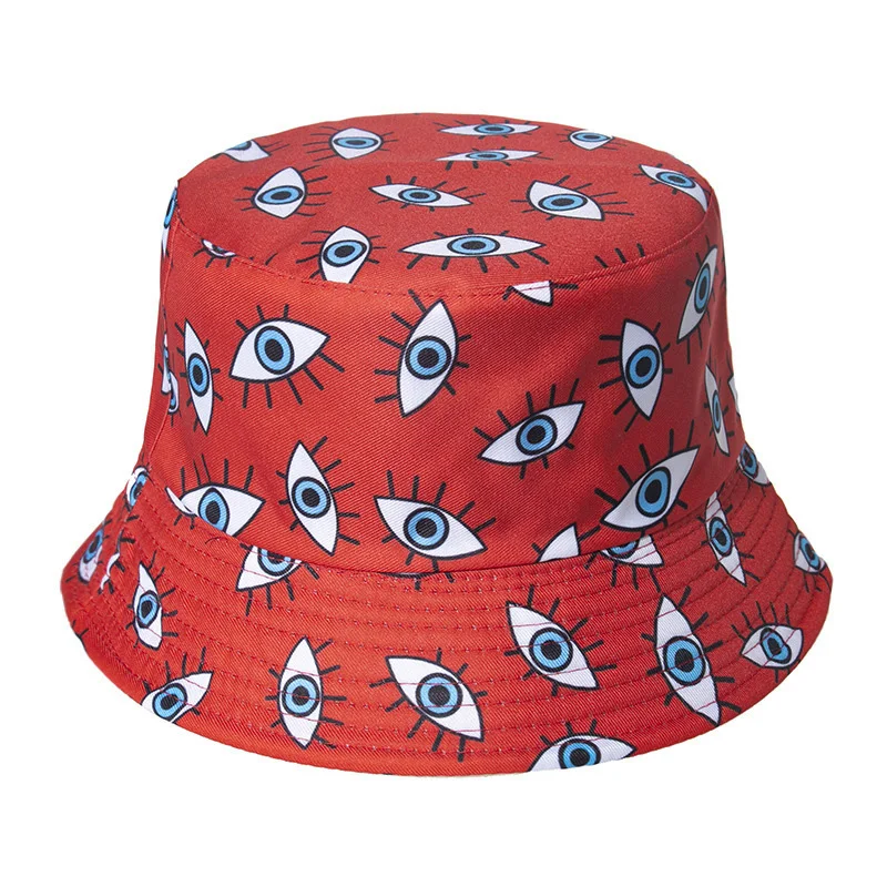 Creative New Expression Eyes Big Brim Embroidered Fisherman Hat Women Fashion Summer Outdoor Leisure Sun Bucket Hat Unisex Stree orange bucket hat