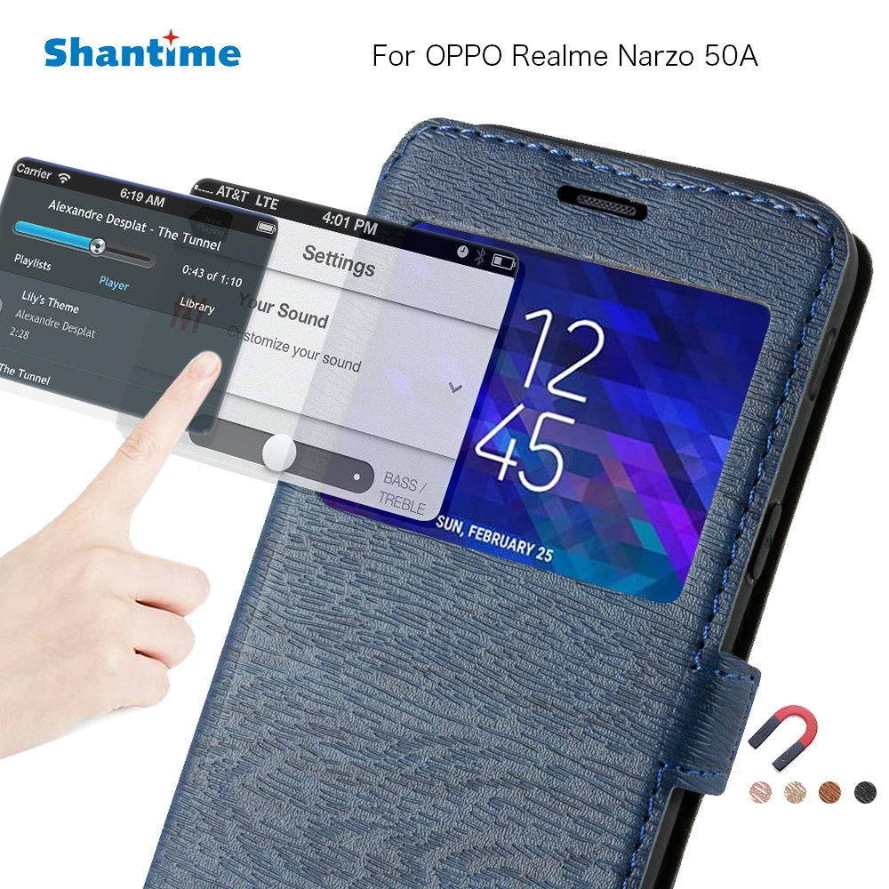 PU Leather Phone Case For OPPO Realme Narzo 50A Flip Case For Realme Narzo 50A View Window Case Soft TPU Silicone Back Cover