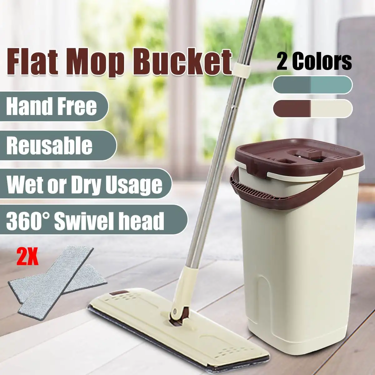 

New Large Automatic Dehydration Free Hand Lazy Flat Mop Bucket Set Reinforcement Mop Gluing Type Multi-function Mop