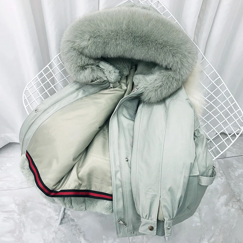 ZDFURS* парка натуральный мех пальто зимняя куртка женская натуральный Лисий мех воротник с капюшоном кролика рекс верхняя одежда на подкладке съемная - Цвет: 1