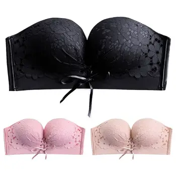 

Women Sexy Floral Lace Push Up Strapless Bra Drawstring Non-Slip Wedding Bandeau 83XF
