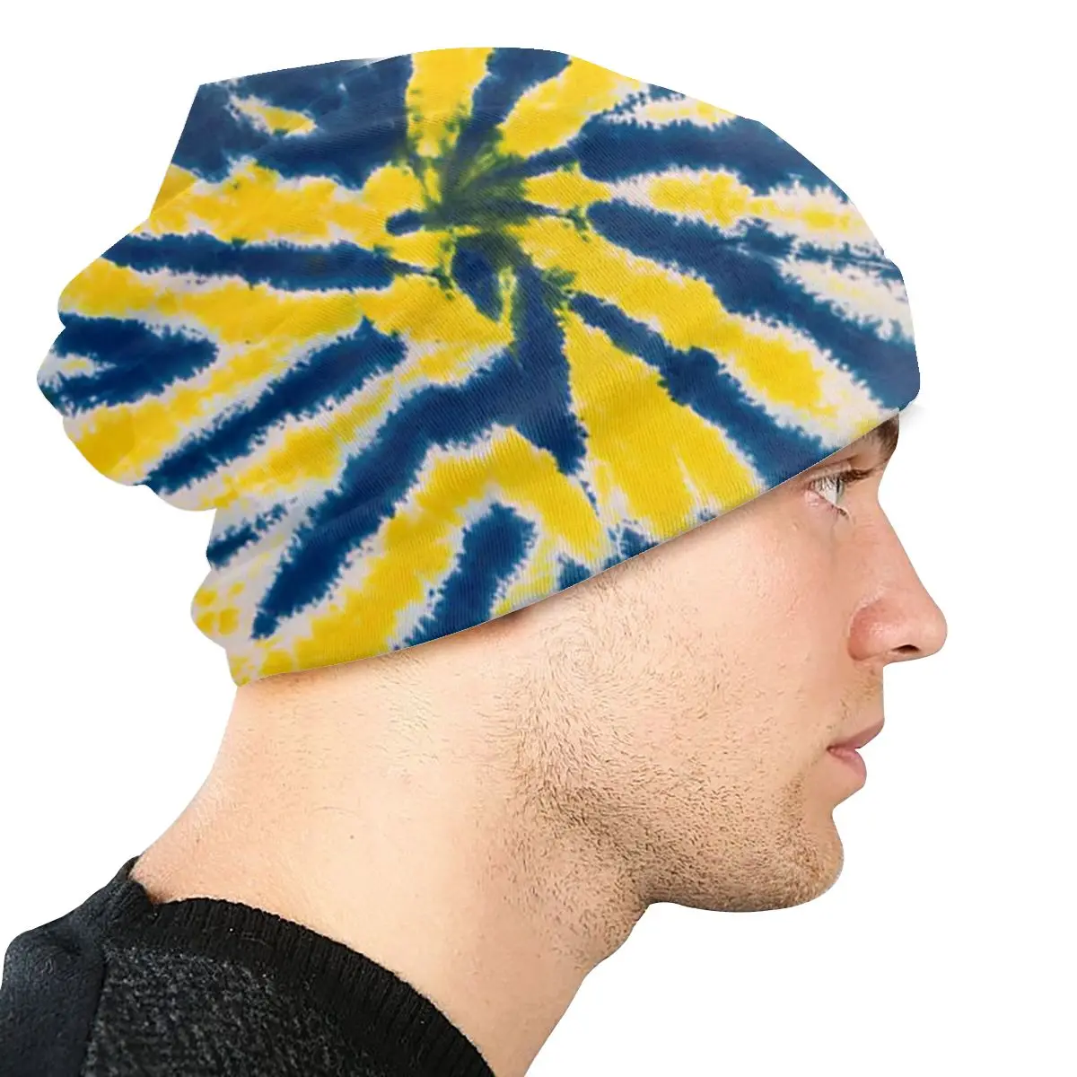 Красочные желтые синие Tie Dye унисекс взрослая Повседневная шапка бини уличная ветрозащитная вязаная Лыжная шапка Skully Beanies