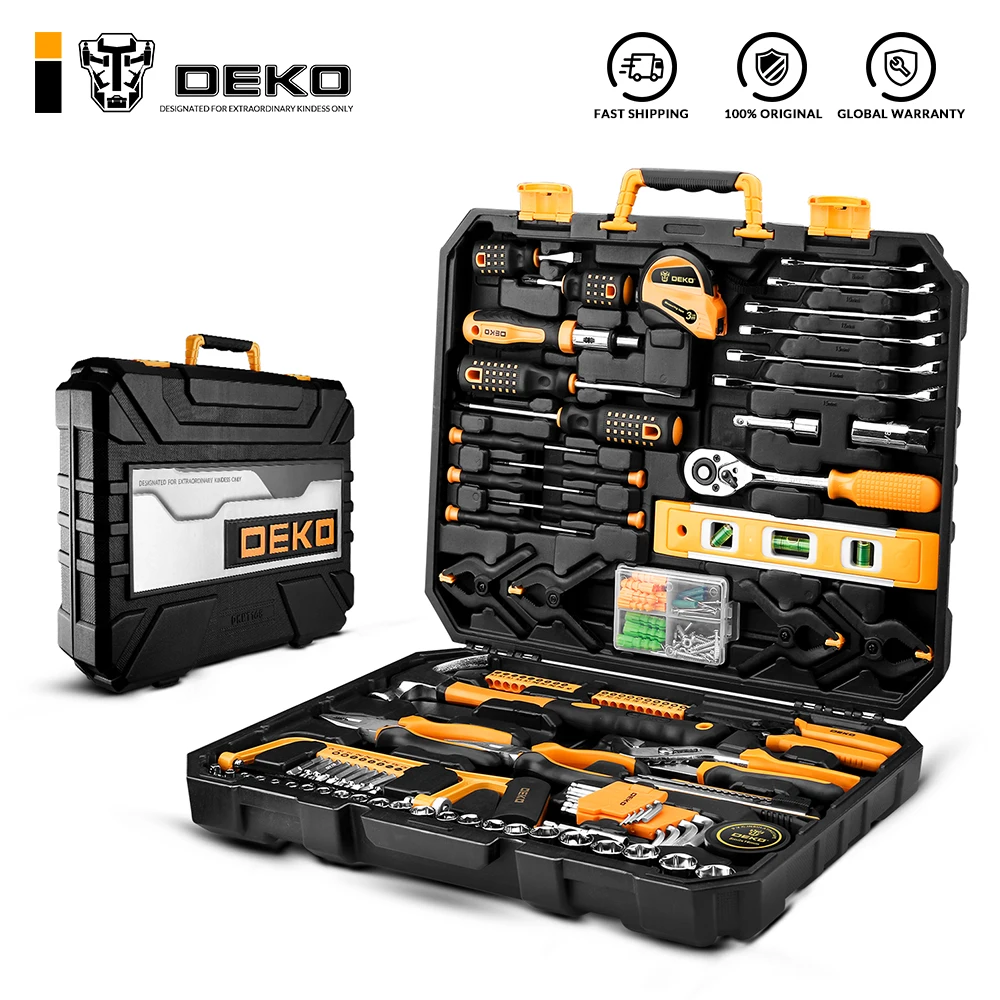 DEKO Hand Tool Set General Household Repair Hand Tool Kit with Plastic Toolbox Storage Case Socket Wrench Screwdriver Knife|hand tools kit|tool kit|tool set - AliExpress