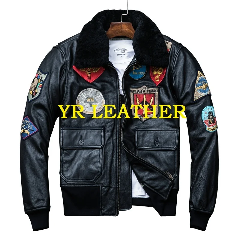 

Free shipping.quality.mens plus size genuine leather jacket,winter classic A2 cowhide coat.flight bomber leather jackets