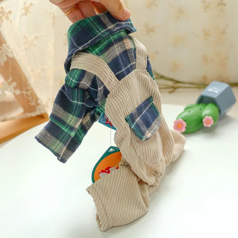 绿格学生背带裤_5849