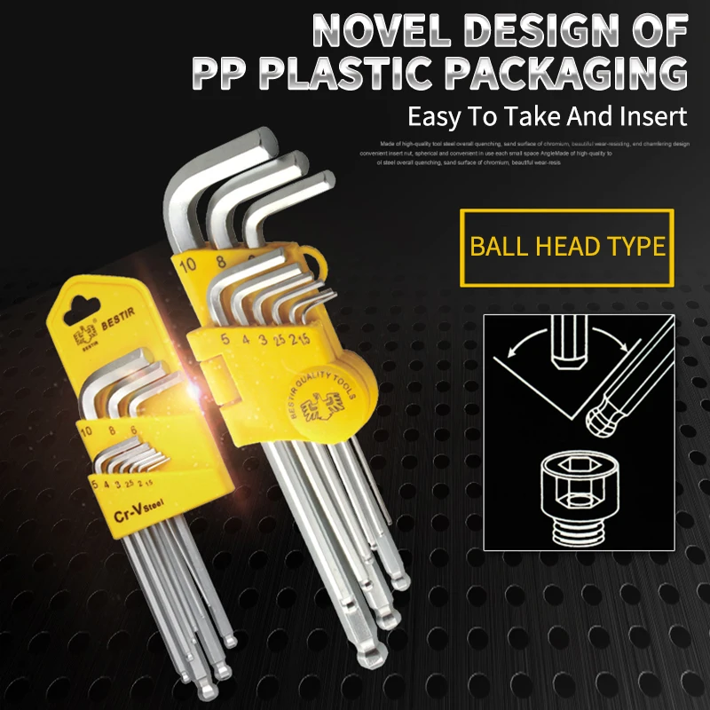 

Ball End Hex Key Wrench Set Socket Head Metric Long Arm Wrench Hexagon Spanner Universal Repair Hand Tools Kit BESTIR