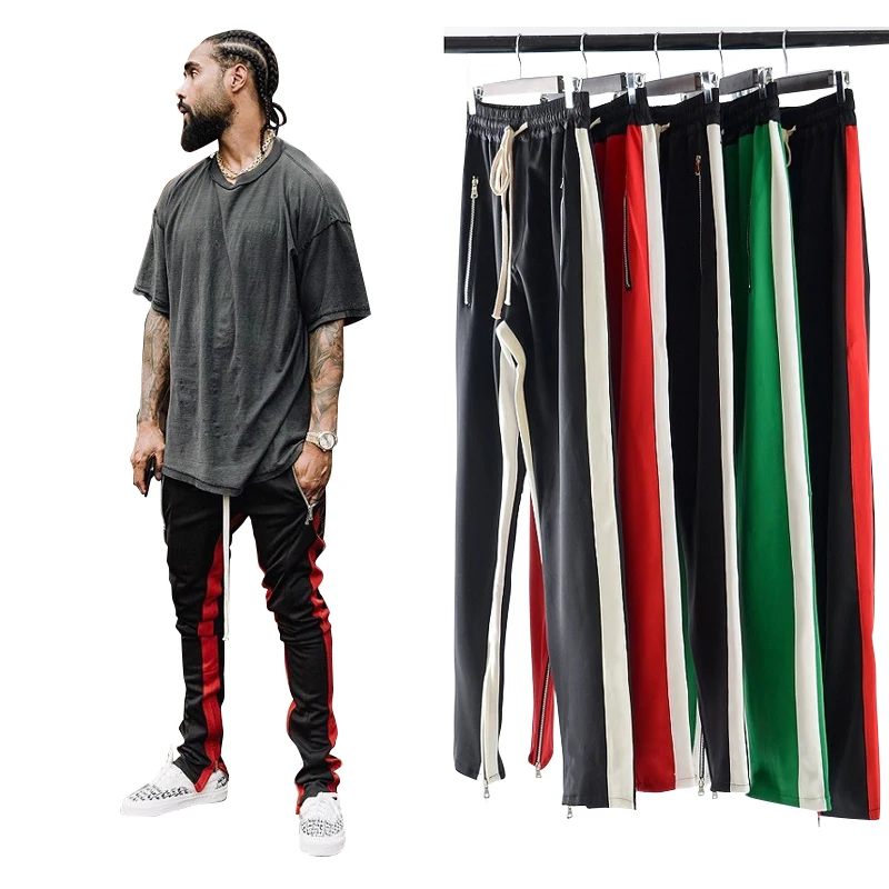 hip hop mens joggers Zipper Pocket Anke Zip Track Pants Long Dawstring Sweatpants Side Striped Patchwork Casual Retro Trousers | Мужская