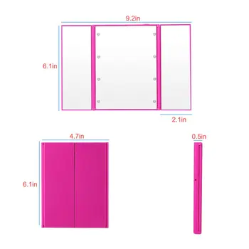 

Portable 3 Color Tri-Fold Unadjustable Brightness 8 LED Lighted Travel Mirror with Battery Compact for Cosmetic Makeup