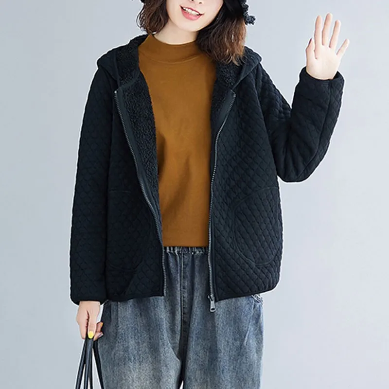 Women Black Casual Hooded Jackets New 2020 Autumn