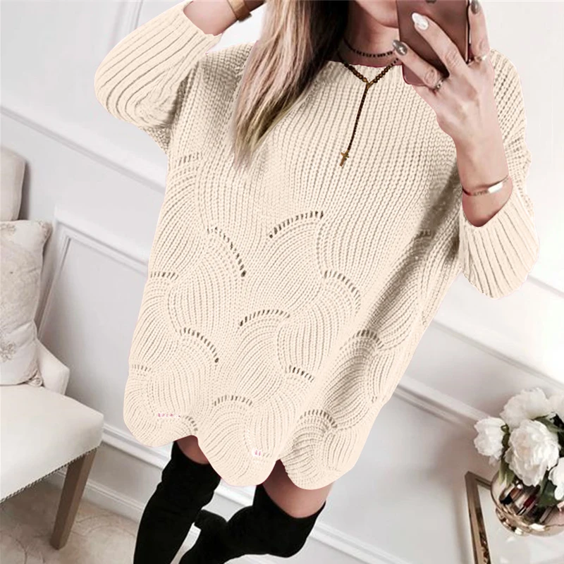 Beige Сексуальное открытое платье с открытыми плечами, повседневное свободное женское трикотажное платье-свитер, весна-осень, пуловер с коротким рукавом, мини-платья - Цвет: Beige