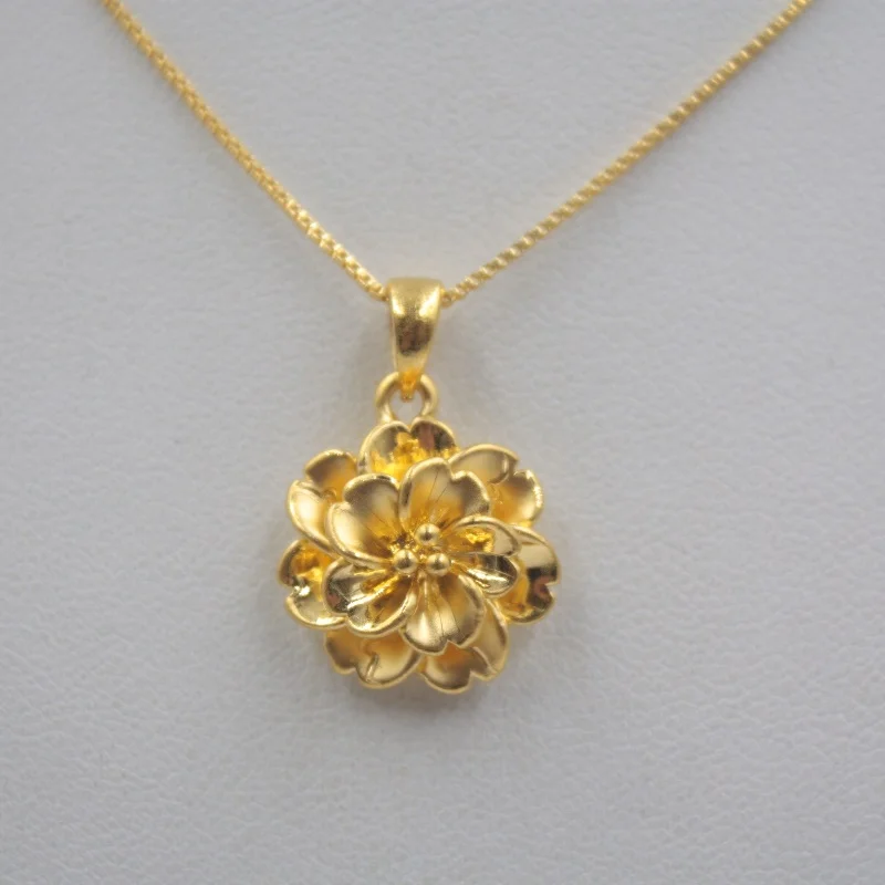 

Pure 999 24K Yellow Gold Pendant 3D Craft Perfect Flower Pendant 1-1.5g 23x16mm / Women Pendant