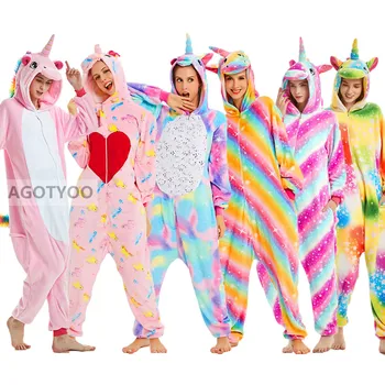 

Women Unicorn Pajamas Sets Kigurumi Flannel Cute Animal Pajamas Kids Women Winter Stitch Tiger Nightie Pyjama Sleepwear Homewear