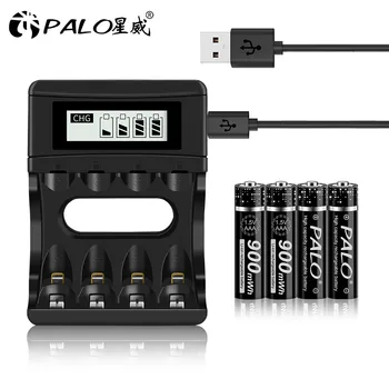 

PALO AAA 1.5V 900mWh lithium li-ion rechargeable battery +4 Channel polymer battery charger for lithium li-ion aa aaa batteries