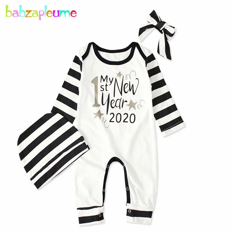 

3PCS/Spring Newborn Baby Girls Clothes Long Sleeve Cotton Casual Stripe Letter Jumpsuit+Hat+Headband Infant Rompers Set BC1262-1