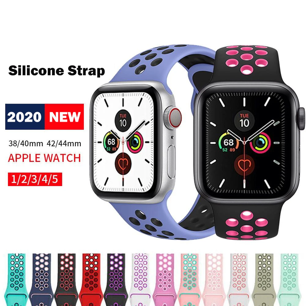 Силиконовый спортивный ремешок для Apple watch 5 4 3 2 1 42 мм 38 резиновый Iwatch 40 44
