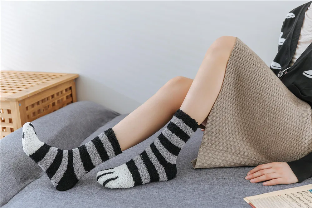 GUIME домашние зимние теплые носки с кошачьими лапами для женщин и девочек, носки для сна, домашние носки-тапочки, толстые носки