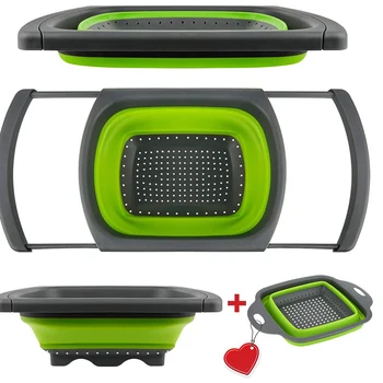 

Colander Collapsible, Kitchen Strainers, 1Pc Square and 1Pc Over the Sink Colander, Folding Strainer