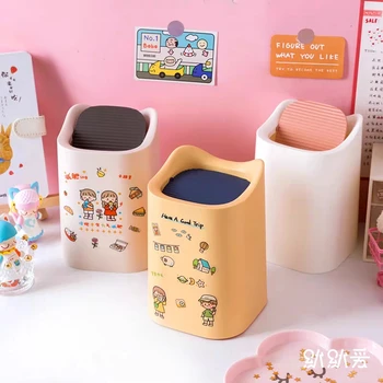 

Desktop trash can cute girl bedroom home elastic small trumpet mini office table with lid paper basket creative car trash can