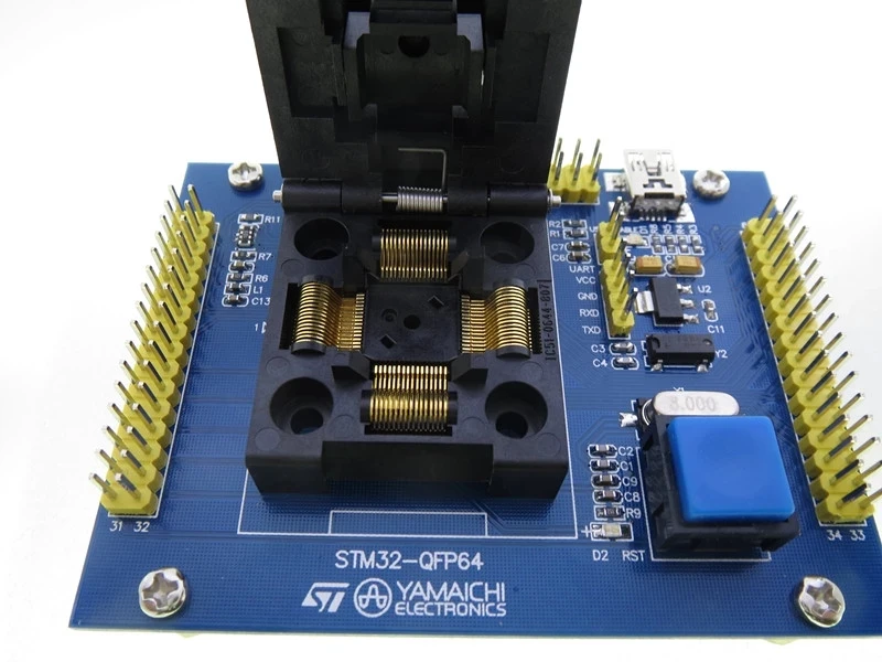 

Original ST IC Test Seat STM32 STM32F STM32L Burning Programm QFP64 JTAG SWD Socket Adapter Serial port