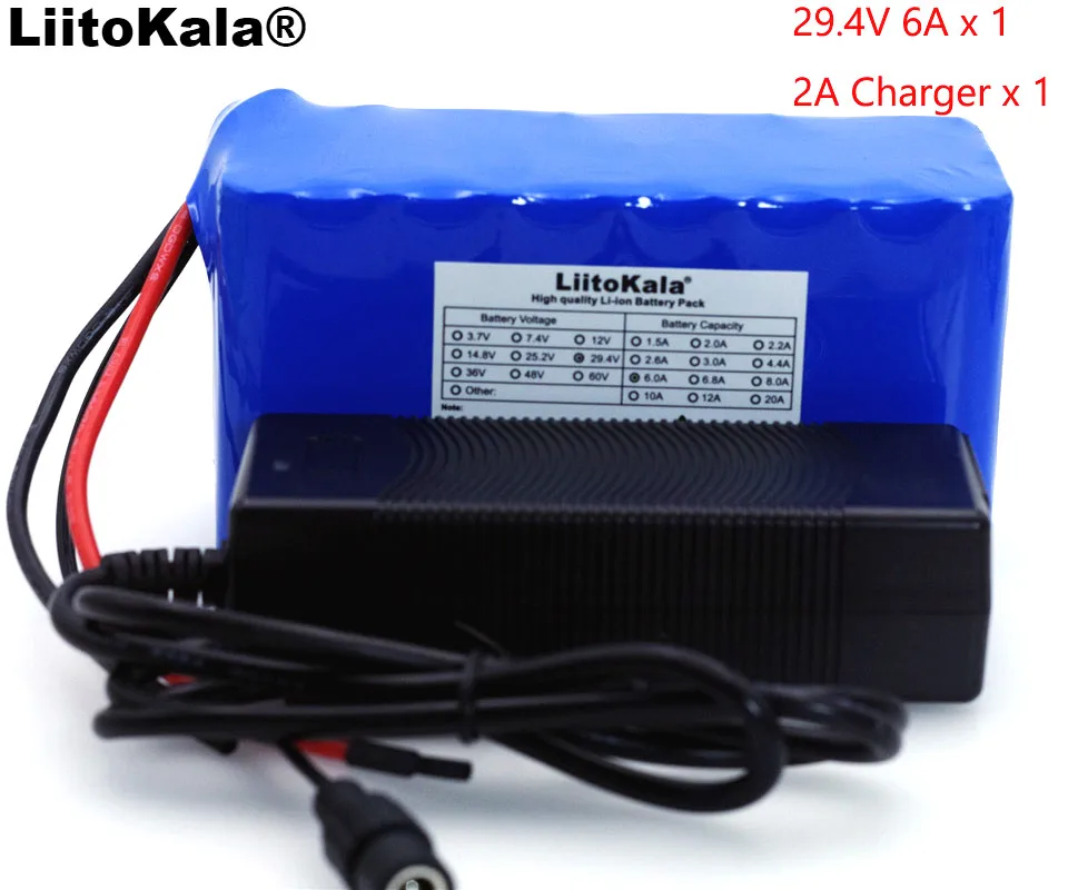 

LiitoKala 24v 6Ah 7S3P 18650 BMS Moped Electric Bicycle Battery 29.4v 6000mah / Electric / Li ion Battery charger + 29.4v 2A