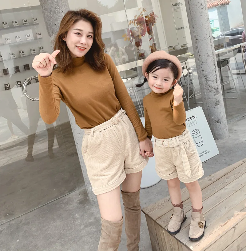 brown sweater Свитера для мамы и сына; шерстяная одежда с мехом; Семейные рубашки с высоким воротником; одежда для мамы и дочки; пижамы для мамы и дочки - Цвет: brown sweater