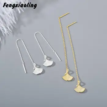 

Fengxiaoling 100% Genuine 925 Sterling Silver Freshness Beauty Ginkgo Leaves Long Tassel Drop Earrings For Women Fine Jewelry