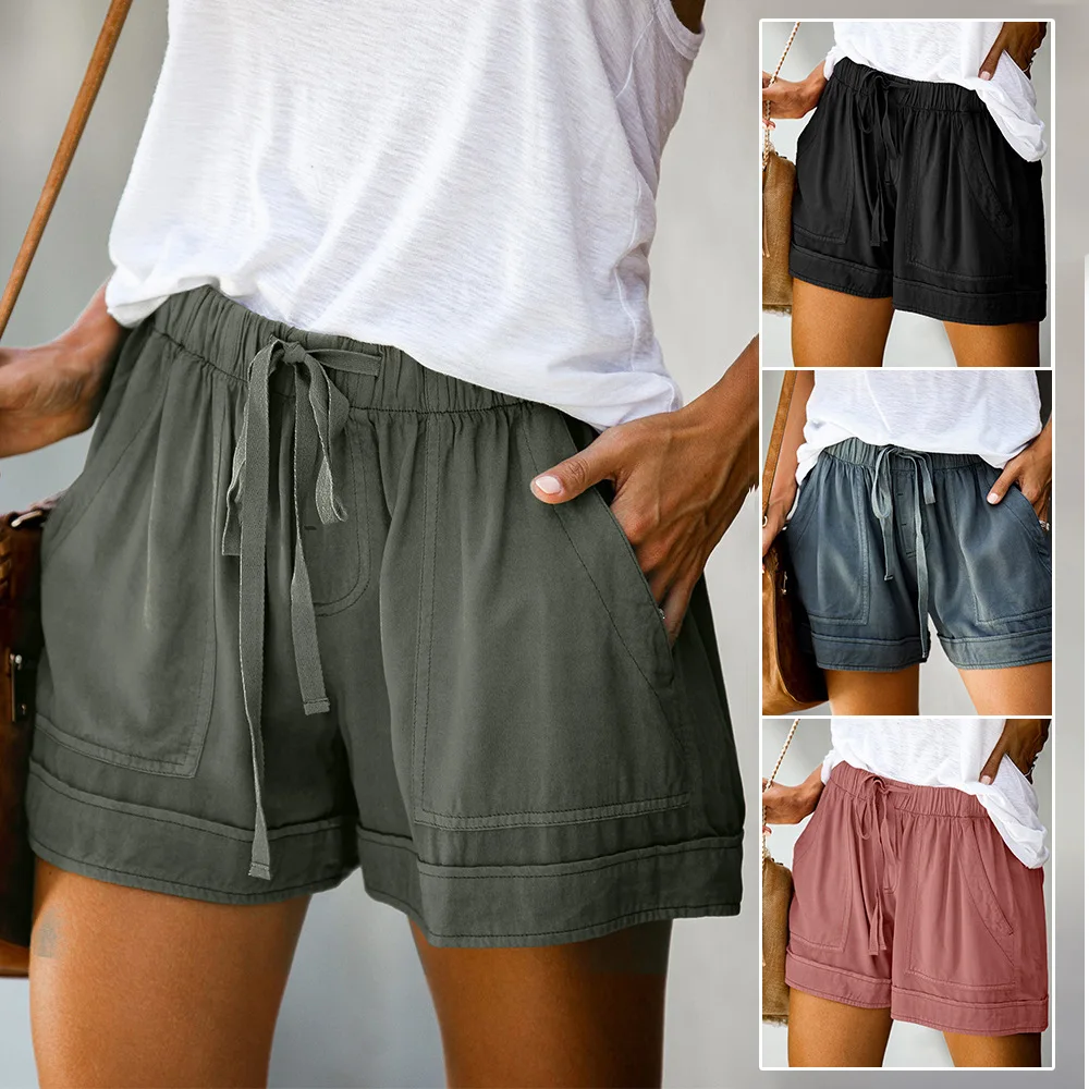 

Casual Women's 2020 Summer New Style Pleated Pocket A- line Elasticity Lace-up High-waisted Loose Pants Women's