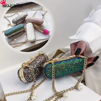 

Fashion Sequin Leather Chain Shoulder Bag Women Mini Lipstick Crossbody Pendant Bag Evening Dinner Decorative Crossbody Satchel