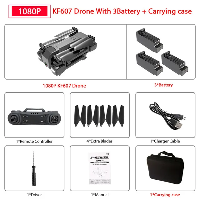 1080P 3 Battery Bag KF607 wifi FPV RC складной Дрон 4K Камера Ультра HD Двойная камера Дрон Безголовый режим One-touch посадка Квадрокоптер подарки для детей - Цвет: 1080P 3 Battery Bag