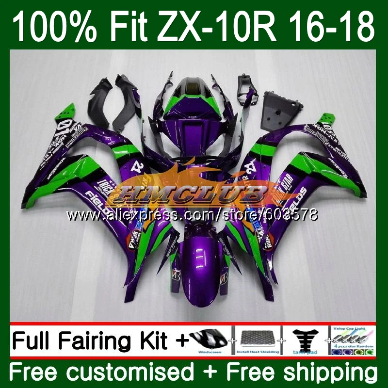 Инъекции для KAWASAKI ZX-10R 1000CC ZX10R 16, 17, 18, 120CL. 22 ZX1000 ZX 1000 ZX 10 сотрудников отдела исследований 10R OEM фиолетового и зеленого цветов, обтекатель - Цвет: No. 1