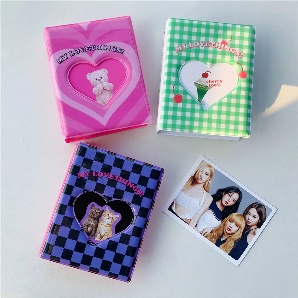 Sharkbang Kawaii 3 Inch Postcards Album 20pcs PP Sleeves Cat/Bear/Cherry Chessboard Storage Card Bag Idol Card Collect Organizer sharkbang mini cute 3 gilrs heart album photos 20pcs sleeves bags pink bear milk storage card bag postcards collect organizer