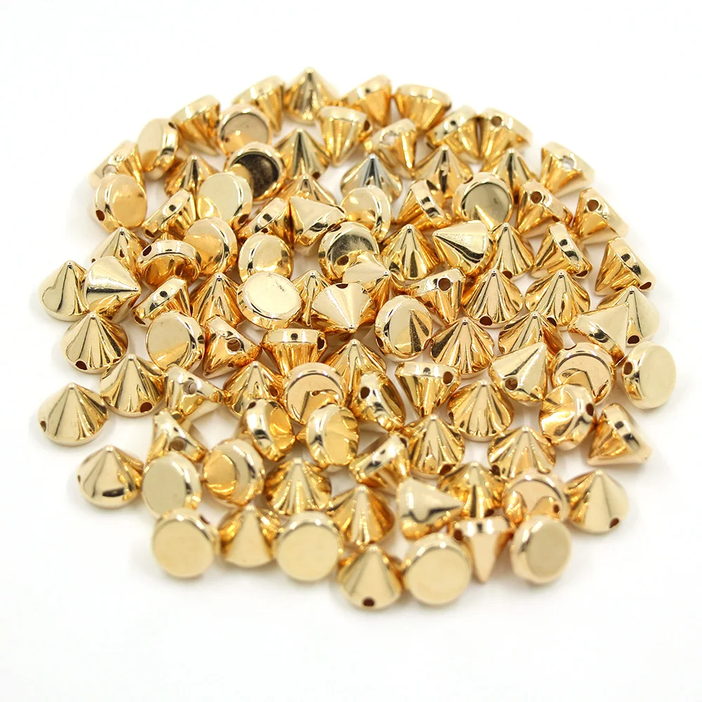 Cone Studs Plastic CCB Spikes And Studs 100pcs Gold Slive Black Sew On Rivets For Garment Decoration 6/8/10/12MM metal rivets metal studs metal brads