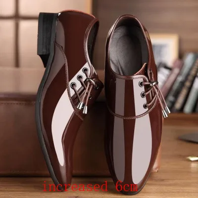 Classic 6cm Men High Heel Shoes Formal Mens Party Loafers Brown Patent Leather Dress Shoes Men Oxfords Fashion Mens Pointy Shoes - Цвет: Коричневый