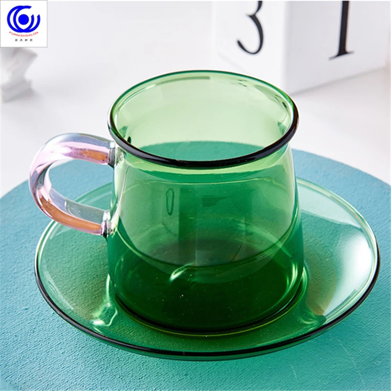 

Color retro heat-resistant glass coffee cups handmade cups Nordic ins Feng Shui Cup creative cups and saucers set