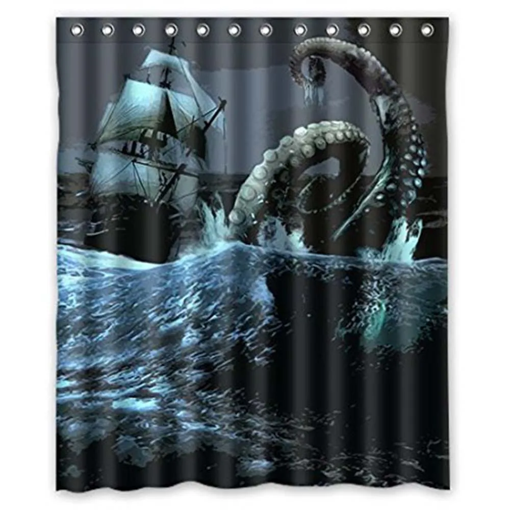 Custom Kraken Octopus Boat Waterproof Shower Curtain Polyester Fabric Curtains Bathroom Decor With Accessories | Дом и сад