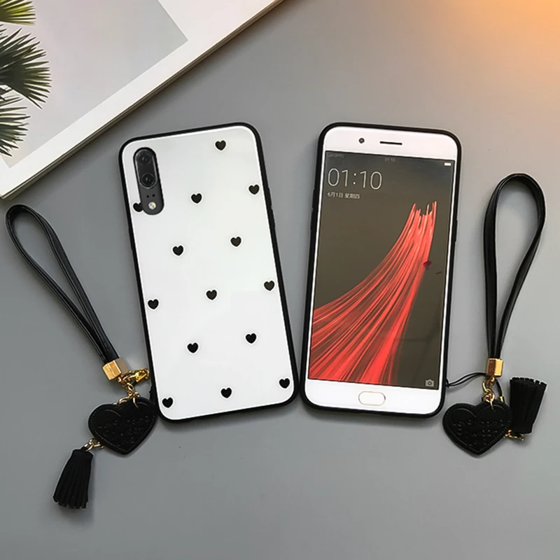 Чехол и ремешок для huawei P20 Lite Nova 5 Чехол стеклянный жесткий чехол для huawei Y9 простое маленькое сердце любви ремешок funda