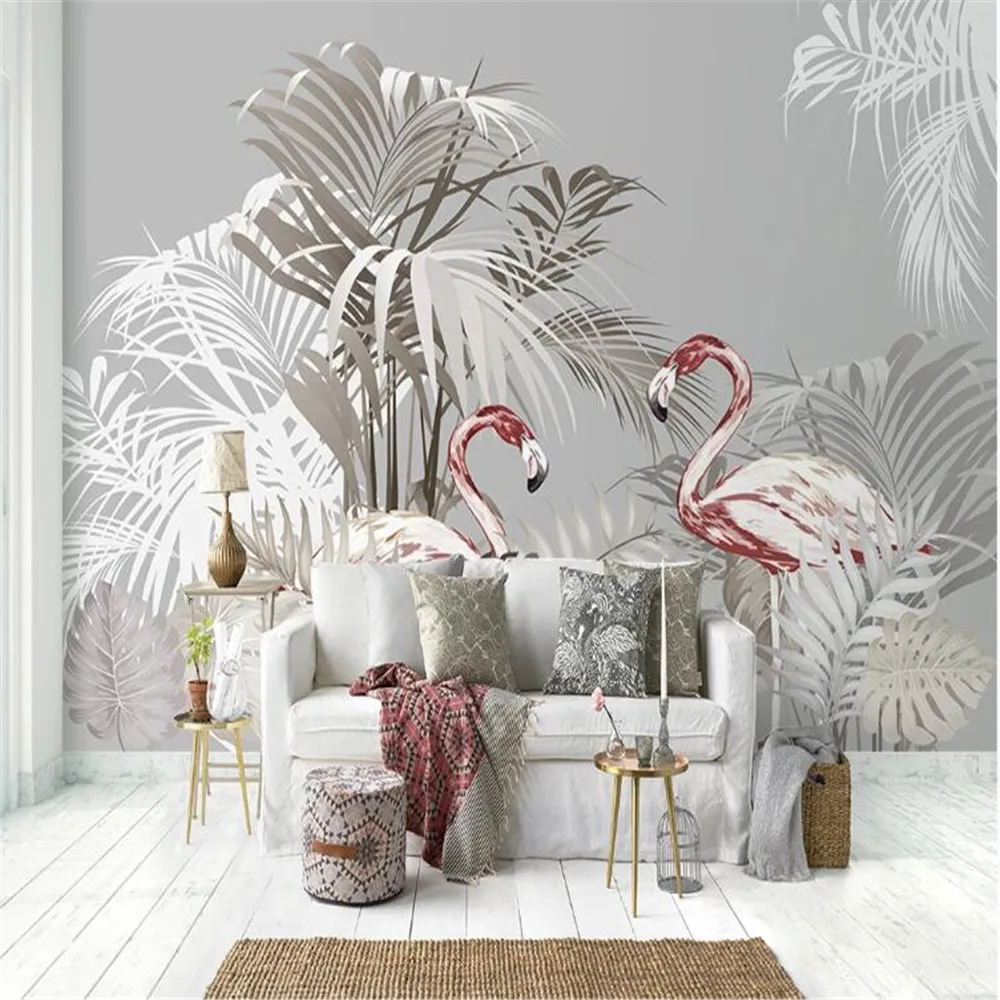 

Milofi3D decorative wallpaper mural Nordic hand-painted tropical plants flamingo palm tree background wall