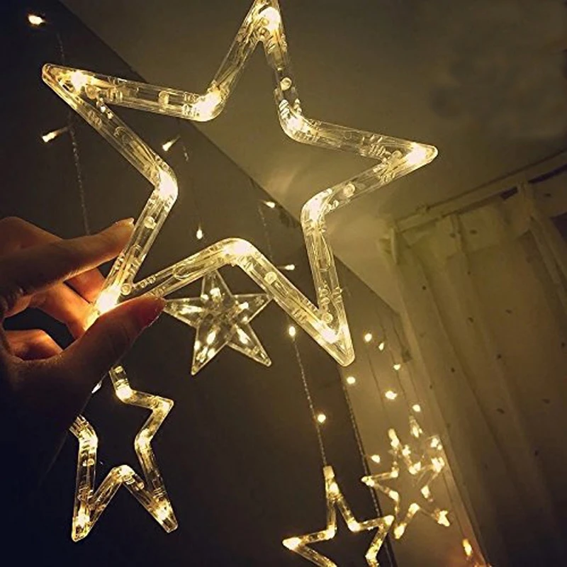 Светодиодный светильник с 12 большими звездами, новогодняя, Рождественская гирлянда, сказочный светильник для занавесок, вечерние, праздничные, свадебные, декоративные лампы