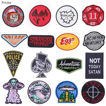 

Prajna Stranger Things Patch Iron on Patches Cartoon Embroidered Patches For Clothing Alien Patch On Clothes Stripes Kids Badges