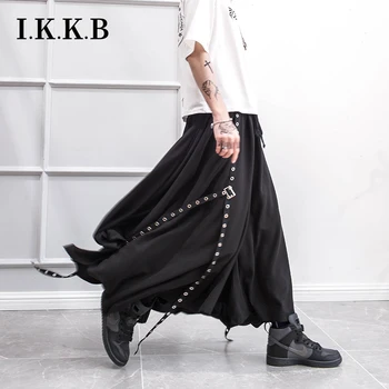 

Spring and Summer Style Yamamoto dark men and women's skirts and trousers rivet ribbon decoration loose leg trousers hairdresser