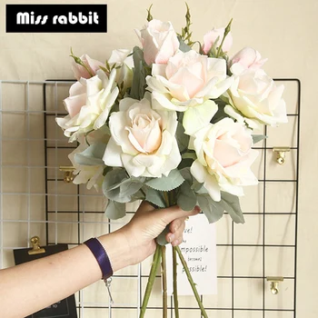 

Big Artificial Silk Rose Flowers Fake Flowers Long Branch 3 Heads Wedding White Home Decoration Wall Backdrop Accessories party