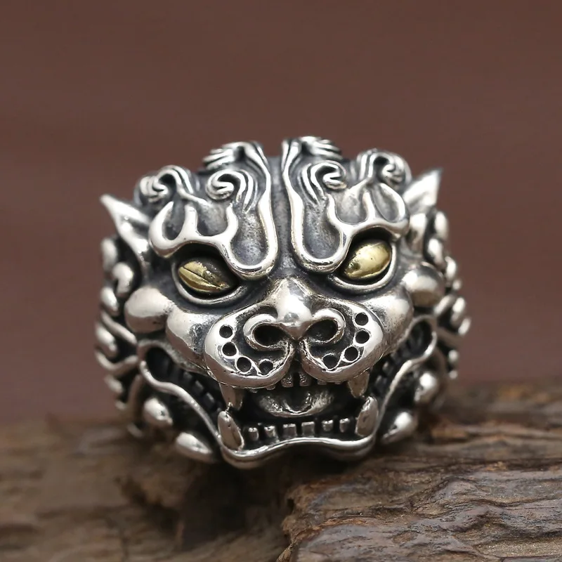 

Sterling Silver S925 Retro Thai Silver Ring Men Personality Men Lucky Open Rings