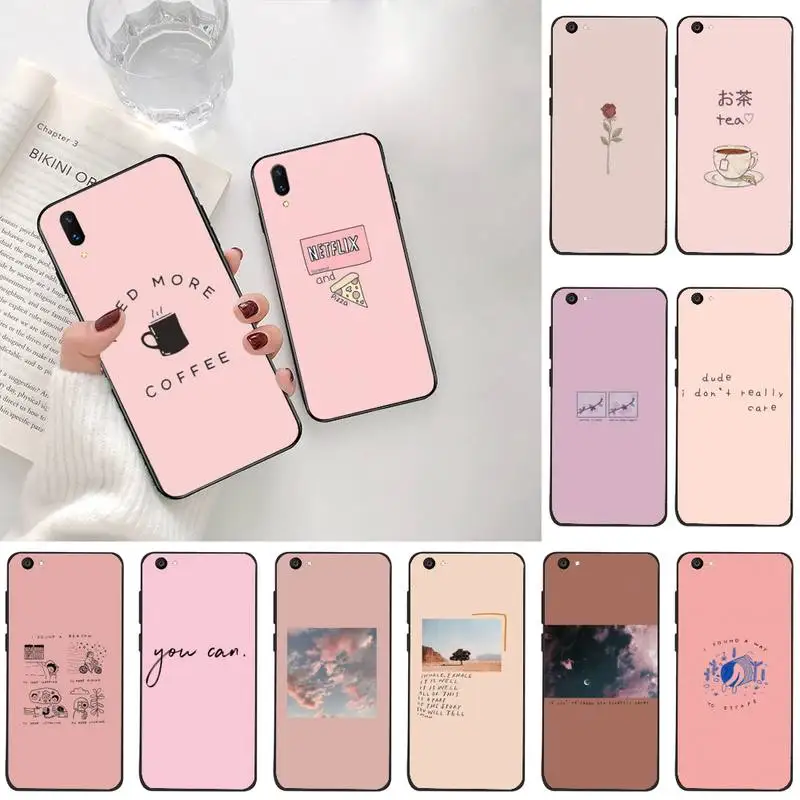 Set of pink background graffiti stick figure Black TPU Soft Phone Case For Vivo Y91c Y17 Y51 Y67 Y55 Y93 Y81S Y19 V17 vivos5 | Мобильные