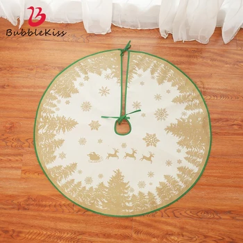 

Bubble Kiss Christmas Tree Skirt For Xmas Party Festival Green Linen Christmas Decorative Home Party Year Decor Deer Pull Cart