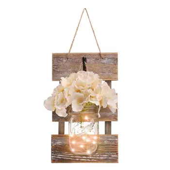 

Creative Wooden Board Led Mason Jar Lantern Simulation Eternal Flower Wooden Wall Lamp Retro Garden Lantern