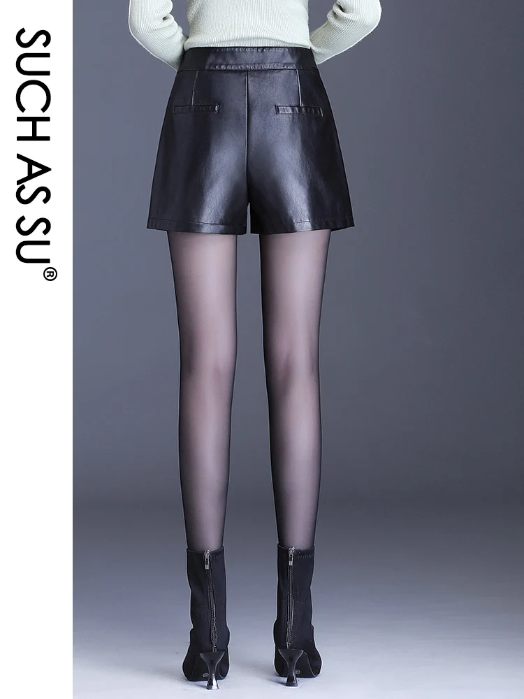 New 2020 Fall Winter PU Straight Shorts Women Black High Waist Leather Shorts M-5XL Plus Size Slim Sexy Mini Short RS1010
